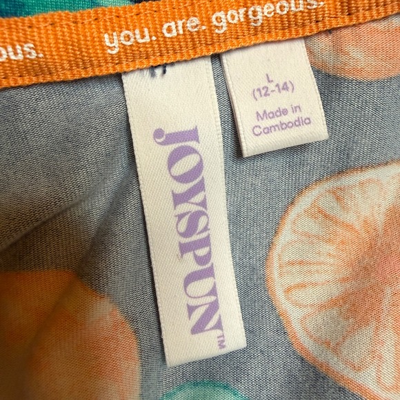 Joyspun Pajama Set Women Large 12-14 Navy Orange Citrus Print Short Sleeve Set - Picture 5 of 13